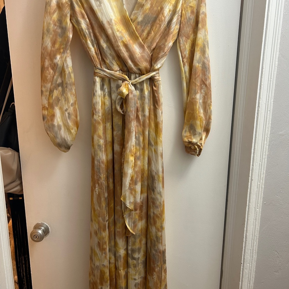 Adrienne Long Sleeve Maxi Dress in Cream and Brown